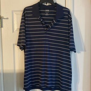 Adidas Men's Polo Shirt - Navy and White Stripes